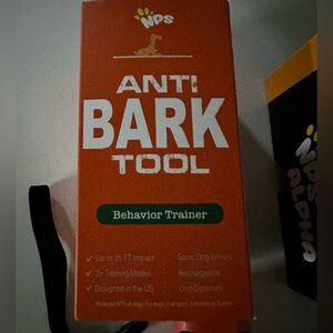 Dog behavior trainer uses sonic dog whistle to deter excess barking.